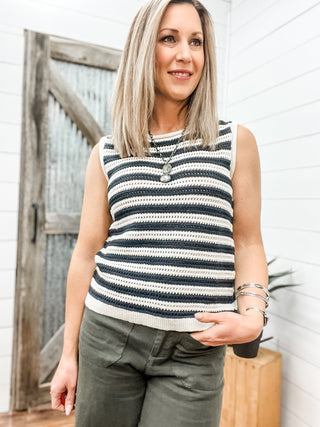 Hand Crochet Shell Black Stripe - Allure Boutique WY
