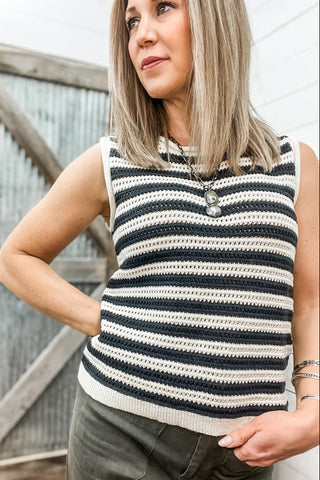 Hand Crochet Shell Black Stripe - Allure Boutique WY