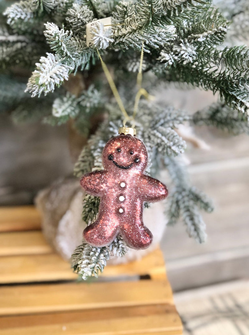 Hand - Painted Glass Gingerbread Ornament with Glitter - Allure Boutique WY