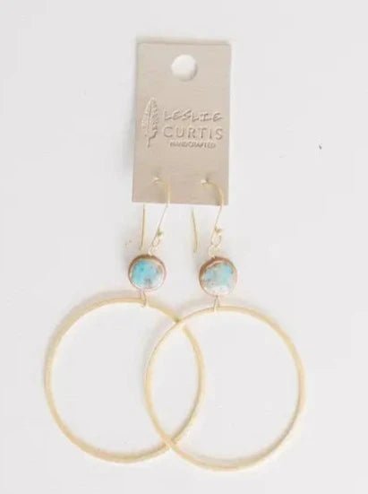 Harper Gold Hoop Earrings with Turquoise Bead 2" - Allure Boutique WY