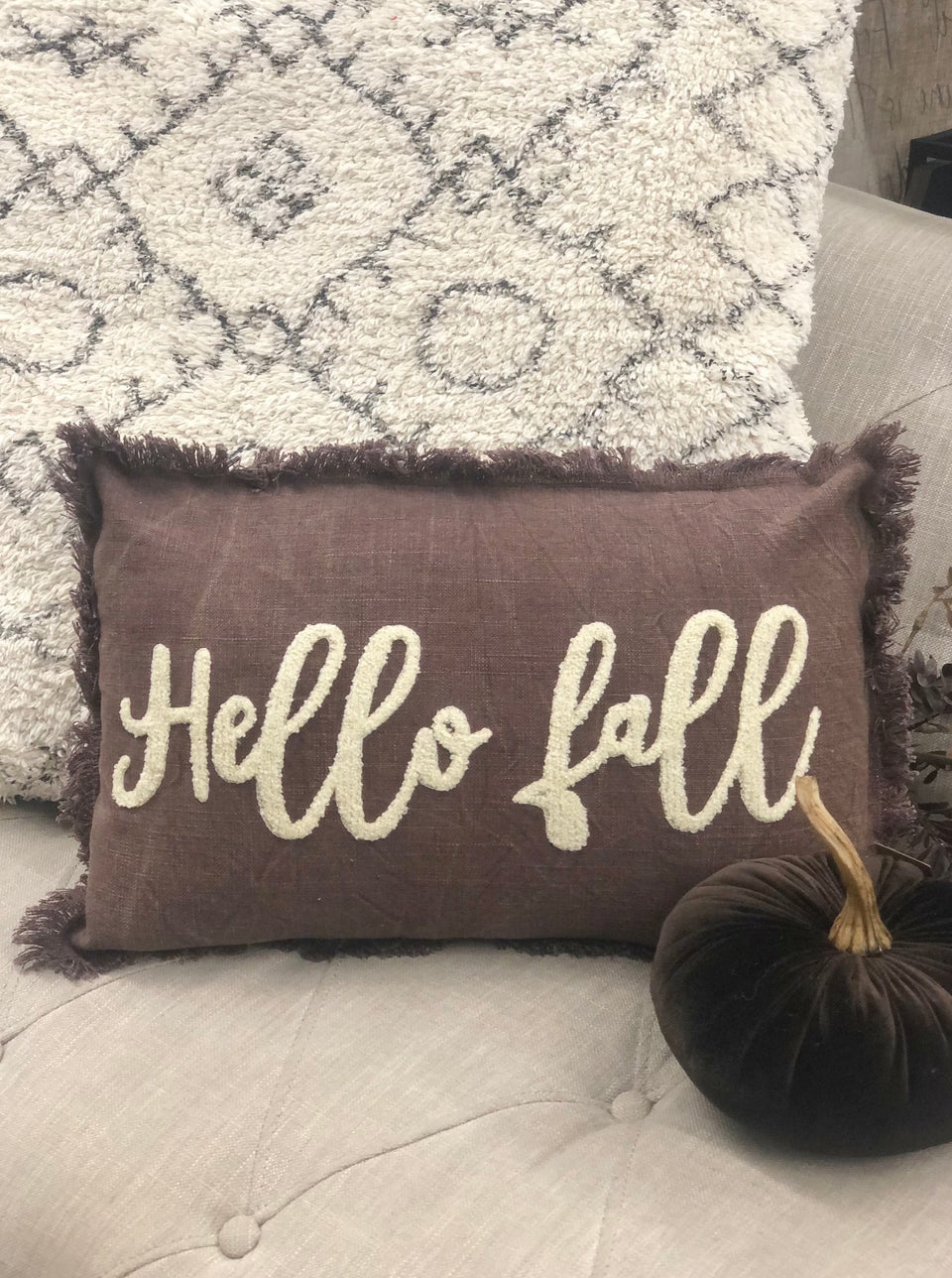 Tufted Hello Fall Fringed Lumbar Pillow