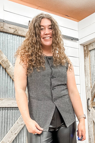 Herringbone Square Neck Button Front Vest - Allure Boutique WY
