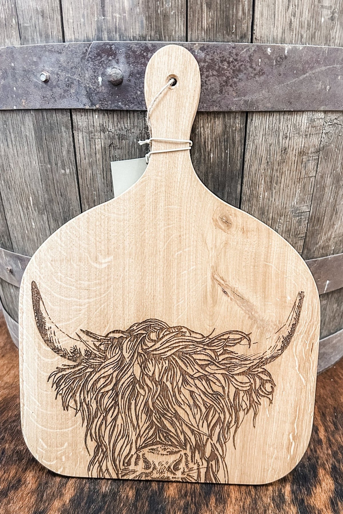 Highland Cow Medium Oak Hanging Paddle - Allure Boutique WY