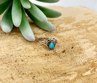 Mini Turquoise + Leaf Ring 8