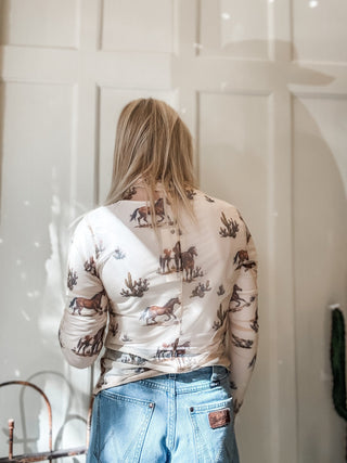 Horse Print Mock Neck Mesh Top - Allure Boutique WY