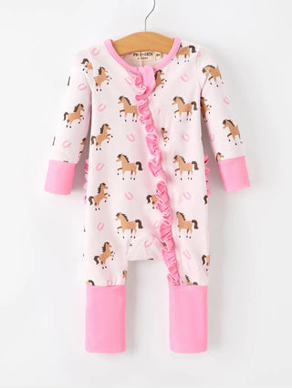 Horse Print Sleeper with Ruffle Butt - Allure Boutique WY
