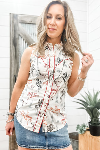 Horse Print Sleeveless Snap Shirt - Allure Boutique WY