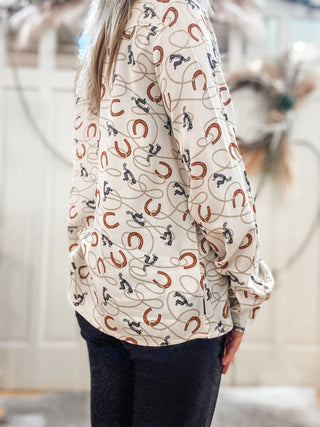 Horseshoe Blouse with Neck Tie - Allure Boutique WY