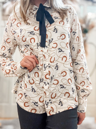 Horseshoe Blouse with Neck Tie - Allure Boutique WY