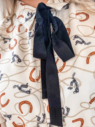 Horseshoe Blouse with Neck Tie - Allure Boutique WY