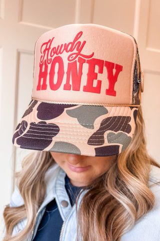 Howdy Honey Tan/Camo Trucker Hat - Allure Boutique WY