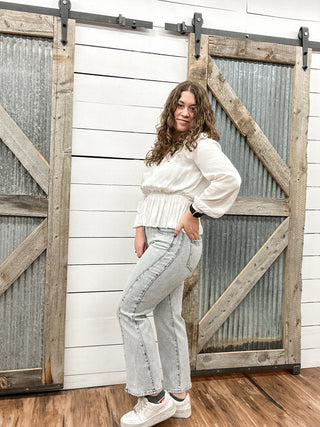 Kennedy Straight Pant with Seaming Detail + Slit - Allure Boutique WY