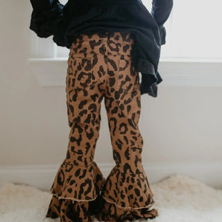 Kids Leopard Double Denim Ruffle Bells - Allure Boutique WY