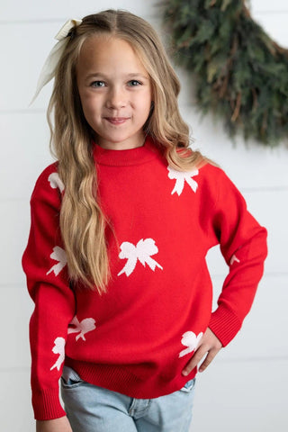 Kids Red Bow Crew Neck Sweater - Allure Boutique WY