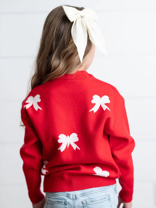 Kids Red Bow Crew Neck Sweater - Allure Boutique WY
