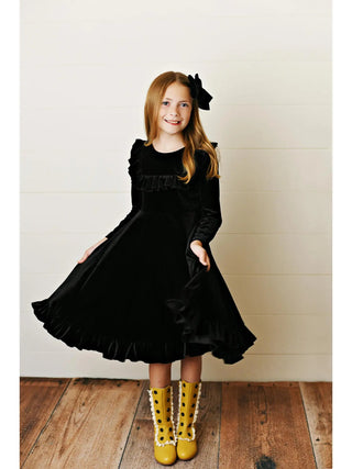Kids Velvet Ruffle Longsleeve Dress - Allure Boutique WY