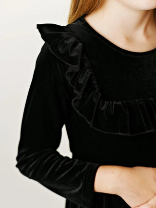 Kids Velvet Ruffle Longsleeve Dress - Allure Boutique WY