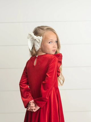 Kids Velvet Ruffle Longsleeve Dress - Allure Boutique WY