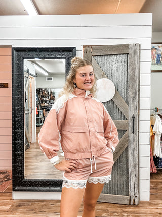 Lace Detail Windbreaker Set - Allure Boutique WY