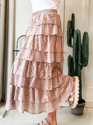 Lace + Rose Jacquard Ruffle Tiered Maxi Skirt - Allure Boutique WY