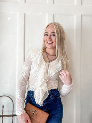 Lace Ruffle Mesh Top - Allure Boutique WY