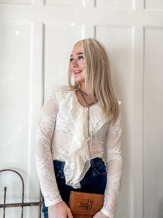 Lace Ruffle Mesh Top - Allure Boutique WY