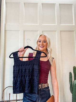 Lace Textured Square Tank + Shelf Bra - Allure Boutique WY