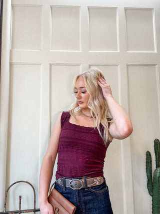 Lace Textured Square Tank + Shelf Bra - Allure Boutique WY
