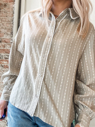 Lace Trim Embroidered Button Down Blouse - Allure Boutique WY