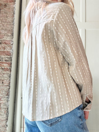 Lace Trim Embroidered Button Down Blouse - Allure Boutique WY