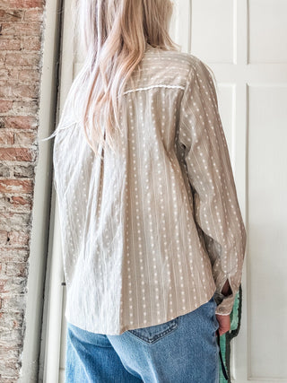 Lace Trim Embroidered Button Down Blouse - Allure Boutique WY
