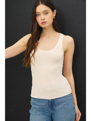 Lace Trim Ribbed Crewneck Tank - Allure Boutique WY