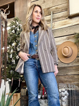 Ladies Woven Striped Blazer - Allure Boutique WY