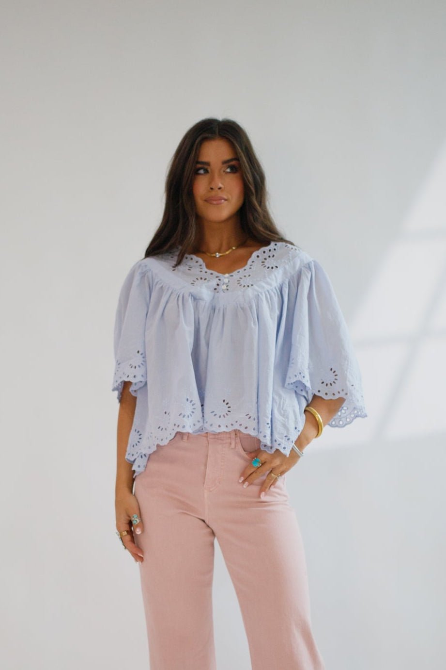 Lania Eyelet Blouse Skyway - Allure Boutique WY