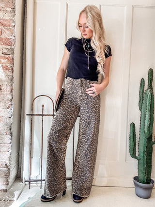 Leopard High Rise Wide Leg + Side Seam Details - Allure Boutique WY