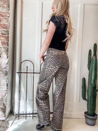 Leopard High Rise Wide Leg + Side Seam Details - Allure Boutique WY