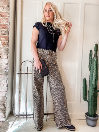 Leopard High Rise Wide Leg + Side Seam Details - Allure Boutique WY