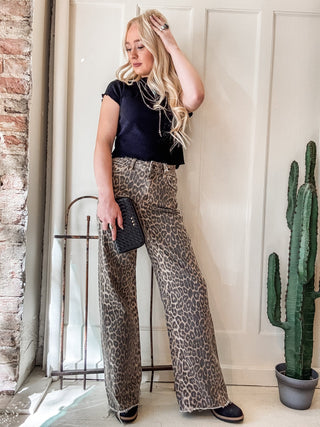 Leopard High Rise Wide Leg + Side Seam Details - Allure Boutique WY