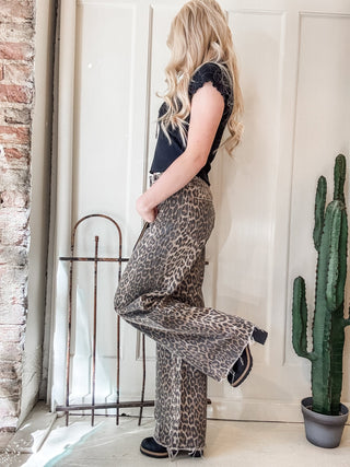 Leopard High Rise Wide Leg + Side Seam Details - Allure Boutique WY