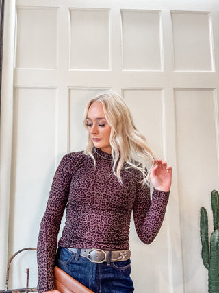Leopard Mock Neck Long Sleeve Mesh Top - Allure Boutique WY