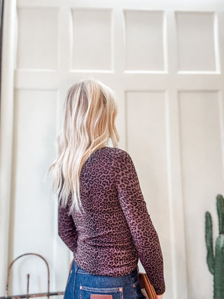 Leopard Mock Neck Long Sleeve Mesh Top - Allure Boutique WY