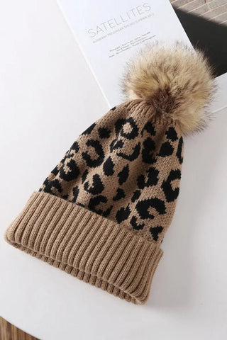 Leopard Print Knit Hat with Pom - Allure Boutique WY