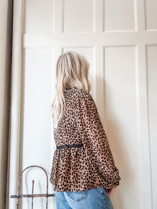 Leopard Print Lace Trim Blouse - Allure Boutique WY
