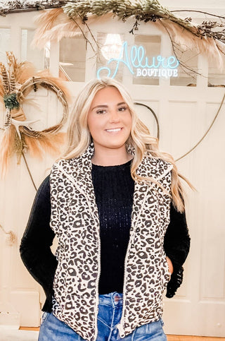 Leopard Print Puffer Vest - Allure Boutique WY