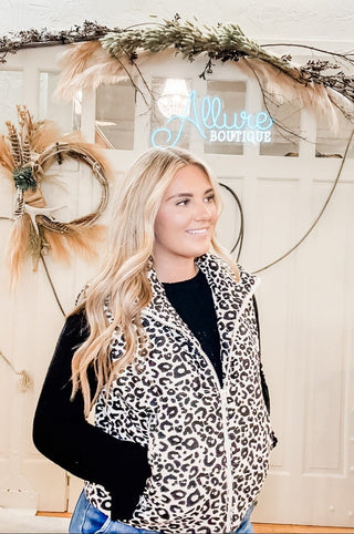 Leopard Print Puffer Vest - Allure Boutique WY