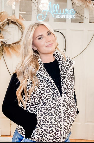 Leopard Print Puffer Vest - Allure Boutique WY