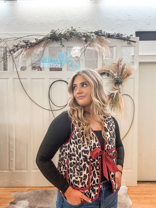 Leopard + Red Puff Vest - Allure Boutique WY