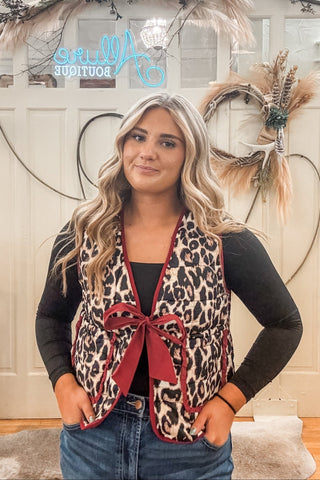 Leopard + Red Puff Vest - Allure Boutique WY