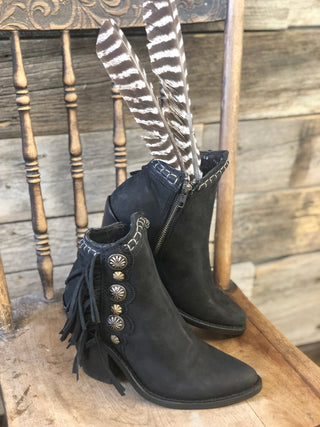 Liberty Black Nubuck Grease Fringe Booties - Allure Boutique WY