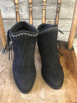Liberty Black Nubuck Grease Fringe Booties - Allure Boutique WY